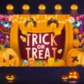 Halloween Hintergrund mit Kürbisgesicht und Trick or Treat Aufdruck für Partys - Süßes oder Saures Kürbis-Stil (SBJ-006)