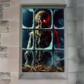 Gruseliges Vogelscheuchen Skelett Fensterposter für Halloween Horror Spukhaus Deko - Frostiges Rotes Auge Skelett (C-007) / 120x80cm