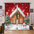 Weihnachten Lebkuchenhaus Vorhänge Rote Schneemann Fenster Deko Feiertag Heimtextilien - CL-007