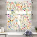 Floral kitchen curtain set with hummingbird and butterfly print for farmhouse decor - Style CL-002 / Tier Curtains 66x91cm (2 Pieces/Pack)
