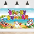 Banner de fondo de fiesta de Halloween de verano, fondo de foto de playa espeluznante para decoración. - SBJ-005 / 95x75cm