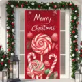 Christmas door banner with festive red lollipop and candy cane prints for holiday decor - 90x180cm / Red White Striped Lollipop Style (ML-004)