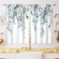 Watercolor eucalyptus leaf kitchen short curtains featuring Nordic pastoral style design - 2 Pieces/Pack (66x91cm) / Watercolor Eucalyptus (CL-006)