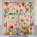 Floral hummingbird and butterfly kitchen curtain set with rustic spring flower pattern - Style CL-003 / Tier Curtains 66x91cm (2 Pieces/Pack)