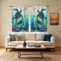 Sea turtle mosaic print short curtains for living room window decoration - Sea Turtle Style (CL-008) / 66x91cm