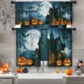 3-piece Halloween kitchen curtain set with ghosts and pumpkin print - Valance 138x45cm / Pattern Style CL-007