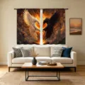 Short curtains featuring a fantasy bird heart print for living room decor - Phoenix Heart Style (CL-009) / 66x91cm