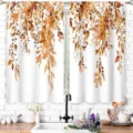 Watercolor eucalyptus leaf kitchen tier curtains for window, autumn brown botanical print - 2 Pieces/Pack (66x91cm) / Orange-Brown Eucalyptus Style (CL-008)