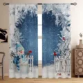 Weihnachtliche Vorhänge mit Schneemann- und Winterfrost-Landschaftsdruck-Design - CL-009