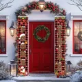 Christmas door banners featuring red and black buffalo plaid and German holiday greetings - Plaid German Text Style (SDL-010)