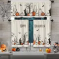 Halloween theme 3-piece kitchen curtain set featuring ghost and pumpkin festive prints - Valance 138x45cm / Pattern Style CL-008