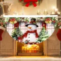 Festive Christmas fan-shaped flag featuring a rustic snowman and winter scene design. - Red Scarf Snowman with Bells (SXQ-012) / 37.5x75cm