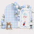 Coperture per archi baby shower con testo 'She's Ready to Pop' e motivo a quadretti blu - Set in Poliestere
