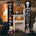 Pancartas de Halloween para el porche con esqueletos y calabazas para decoración - Estilo Bienvenida Esqueleto Negro (SDL-011)