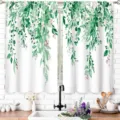 Kitchen short curtains with watercolor eucalyptus leaf print in Nordic pastoral style - 2 Pieces/Pack (66x91cm) / Watercolor Eucalyptus & Floral Style (CL-009)