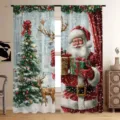 Festliche Weihnachtsvorhänge mit Weihnachtsmann- und Rentierdruck für die Deko - 55x150cm (Paar) / CL-001