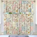 Spring floral kitchen curtain set with hummingbird and butterfly patchwork design - Fresh Patchwork Floral Style (CL-005) / Valance 138x45cm