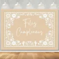 Mexican style Feliz Cumpleaños birthday backdrop with white floral patterns - Mexican Style Backdrop (SBJ-003) / 95x75cm