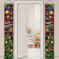 Decorative set of 2 Christmas porch banners with Merry Christmas and Happy New Year text - Red and Green Plaid Pattern (SDL-013) / 30x150cm