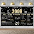 Back in 2008 θέμα ρετρό γενεθλίων επετείου φόντο πανό σε μαύρο και χρυσό για πάρτι - Ρετρό Αναμνηστικό Στυλ 2008 (SBJ-004) / 95x75cm