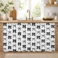 Rural style white kitchen tier curtain with black bow print for under-sink cabinets - X-012 / 140x82cm