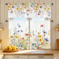 Spring floral kitchen curtain set with wildflower pattern for pastoral home decor - Style CL-006 / Valance 138x45cm
