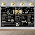 Großes Vintage 1996 Geburtstags-Hintergrundbanner in Schwarz und Gold für Party-Deko - Retro 1996 Gedenkstil (SBJ-005)