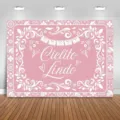 Pink Mexican theme party backdrop with Cielito Lindo text and white floral folk art design - SBJ-006 (Pink Cielito Lindo Style) / 95x75cm