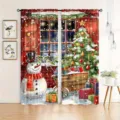 Festlicher Weihnachtsvorhang mit Schneemann- und Baumdruck für die Feiertagsdekoration - 55x150cm (Paar) / CL-004