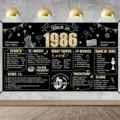 Gedenkbanner 1986 Vintage Geburtstagsbanner in Schwarz und Gold für Party Dekoration - Retro 1986 Gedenkstil (SBJ-006)
