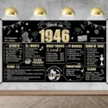 Retro schwarz-goldene 1946 Geburtstags-Banner-Kulisse für Jubiläumsparty-Dekoration - Retro 1946 Gedenkstil (SBJ-007)