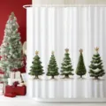 White shower curtain with five watercolor Christmas trees for festive bathroom decor - Watercolor Five Christmas Trees (YL-005) / Single Shower Curtain 90x180cm