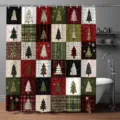 Christmas shower curtain with watercolor tree grid pattern for festive bathroom decor - Grid Christmas Trees (YL-006) / 90x180cm