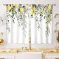Watercolor lemon and eucalyptus leaf pattern kitchen short curtains in pastoral style. - Watercolor Lemon Eucalyptus (CL-016) / 2 Pieces/Pack (66x91cm)