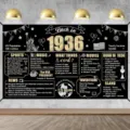 Vintage 1936 Poster Banner in Schwarz und Gold für die Dekoration von Geburtstagsfeiern - Retro 1936 Gedenkstil (SBJ-010)