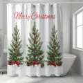 Christmas shower curtain with watercolor pine trees and Merry Christmas text - Calligraphy Christmas Tree (YL-008) / Single Shower Curtain 90x180cm