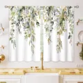 Watercolor eucalyptus leaf with gold glitter pattern kitchen short curtain window set - 2 Pieces/Pack (66x91cm) / Gold Glitter Watercolor Eucalyptus (CL-018)