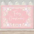 Pink Mexican style birthday backdrop with Feliz Cumpleaños text and floral patterns - Pink Mexican Folklore Style (SBJ-007) / 95x75cm