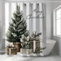 Festive Christmas shower curtain featuring a watercolor tree and gift box print design - Potted Christmas Tree (YL-013) / 90x180cm