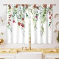 Nordic style watercolor eucalyptus leaf and pinecone print short kitchen cafe curtains - 2 Pieces/Pack (66x91cm) / Watercolor Eucalyptus & Red Pine Cone Style (CL-021)