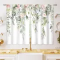 Watercolor eucalyptus and pink rose kitchen curtains in Nordic pastoral style for home decor - 2 Pieces/Pack (66x91cm) / Watercolor Pink Floral Eucalyptus Style (CL-023)