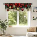 Festive Christmas polyester window valance with red and gold ornament print for holiday home decor - 138x45cm / CM-008 (Red and Gold Christmas Balls)