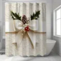 Eleganter Weihnachts-Duschvorhang mit festlicher Schleife Tannenzapfen und roten Beeren Dekor - Einzelner Duschvorhang 90x180cm / Weihnachtsschleife (YL-001)