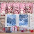 Festive pink Christmas valance with snowmen and Santa Claus for winter holiday decor - 138x45cm / CM-014 (Pink Christmas Theme)