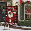 Black Santa garden flag with red buffalo plaid for festive Christmas courtyard decor - Black Santa Claus (Q-007) / 30x45cm