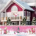 Merry Christmas tuinbanner met Kerstman en rendier voor feestelijke buitendecoratie - Roze-Paarse Kerstman Stijl (SHF-007)