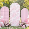Pink arch backdrop set 3pcs for wedding party birthday photography backdrop decorations. - Polyester (3pcs Set) / Pink And White Theme (SGX-002)