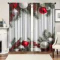 Cortinas navideñas festivas con agujas de pino y bolas para decoración del hogar - Rama de Pino & Bola de Navidad (CL-009)