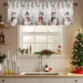 Festive Christmas snowman and pine tree print polyester valance for kitchen window decor - 138x45cm / CM-016 (White Snowman & Berries)