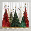 Festlicher Weihnachts-Duschvorhang mit dekorativen bunten Baum-Mustern für das Bad - Einzelner Duschvorhang 90x180cm / Handgezeichnete bunte Weihnachtsbäume (YL-012)